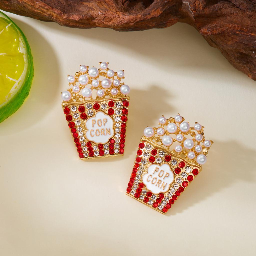 Statement Popcorn Shaped Rhinestone Earrings for Women Fashionable Imitation Pearl Popcorn Earrings Jewelry Accessories