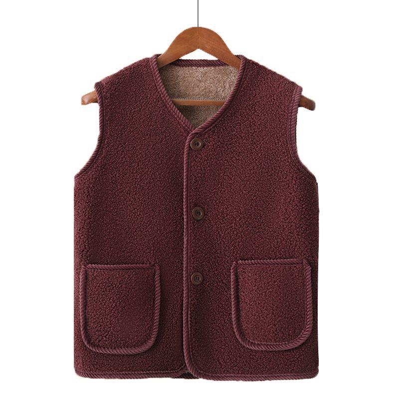 Women Autumn Winter Vest Grained Plush Vest Coat Stylish V Neck Fleece Vest Coat for Women with Double Pockets Cardigan for Wear
