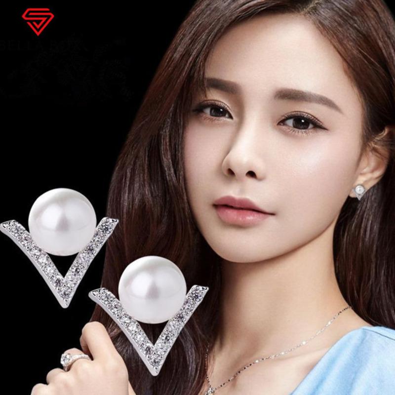 BELLA BOX Pure Silver Needle Earrings, Korean Version, Shell Pearl Ear Pins, Small Stud Earrings For Women, Ear Accessories.