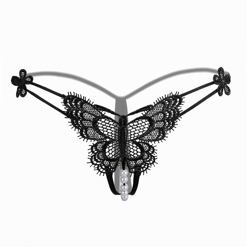 Lace Low-Waist Open Crotch Panties - Ultra-Thin Transparent Mesh Thong for Women