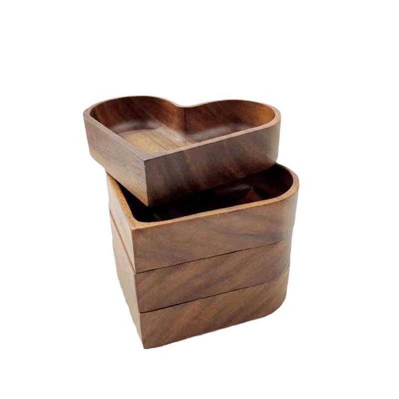 Heart-Shaped Japanese Wooden Snack Tray - Stackable Dried Fruit & Candy Plate