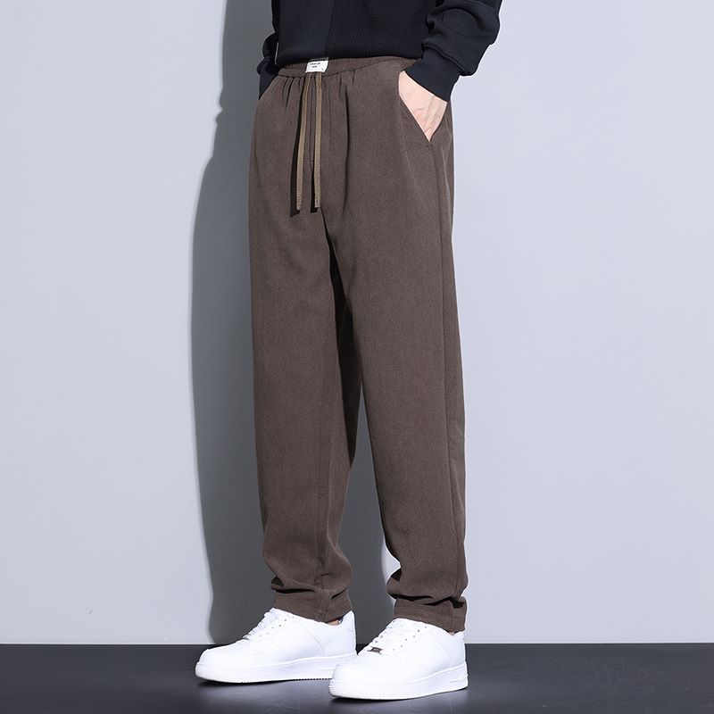 Coffee Khaki Black Gray Loose Casual Pants Men Winter Fleece Thermal Fashion Trousers Thick Velvet Straight Wide Leg Sweatpants