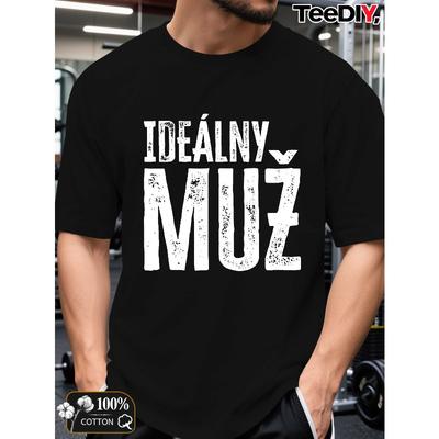 European Sizes Men'S Summer T-Shirt, The Ideal Man Graphic Print Short Sleeve Tees Trendy Casual Tops for Daily Life, Big And Tall Guys