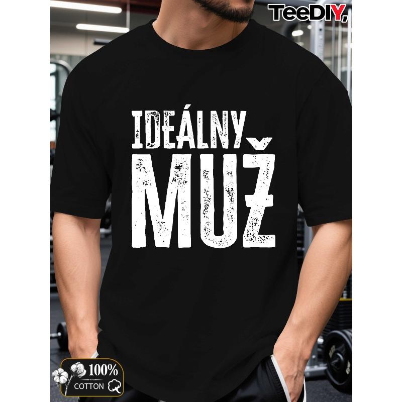 European Sizes Men'S Summer T-Shirt, The Ideal Man Graphic Print Short Sleeve Tees Trendy Casual Tops for Daily Life, Big And Tall Guys