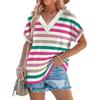 Women's Round Neck Short Sleeve Striped Color Block Loose Fit Casual Print T Shirt Streetwear Top