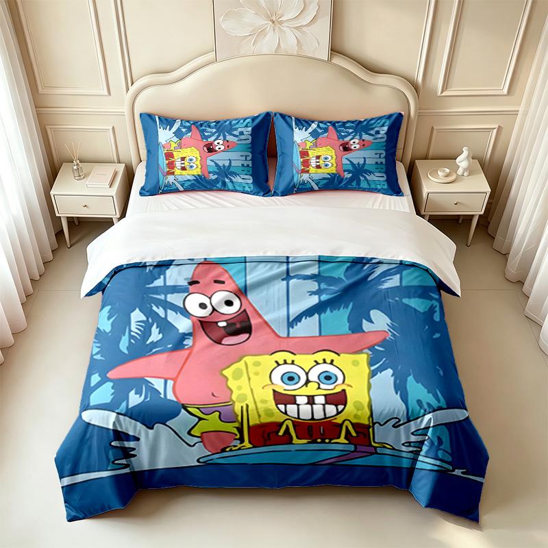 Spongebob Schwammkopf (1) 3-teiliges Set, weich und bequem, ein ideales Geschenk für Familie und Freunde. Enthält einen Bettbezug und zwei Kissenbezüge.