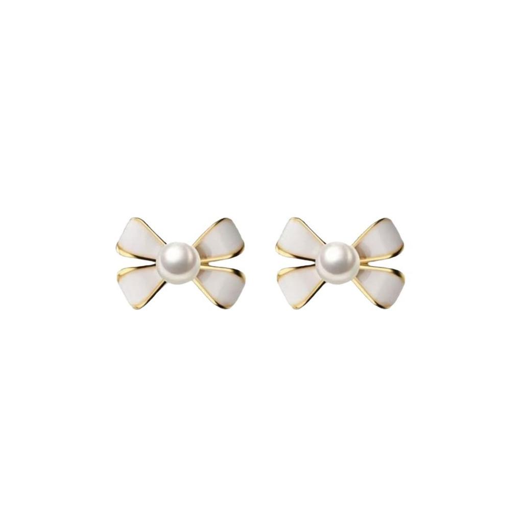 Exquisite Pearl Bow Stud Earrings: Elegant, Minimalist, and Versatile Fashion for Women.