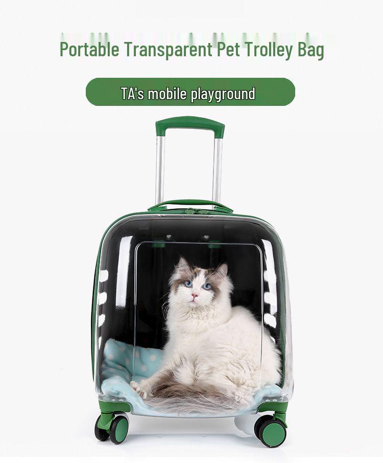 Transparent Pet Travel Suitcase & Stroller - Double-Layer, Airline-Approved for Cats & Dogs.