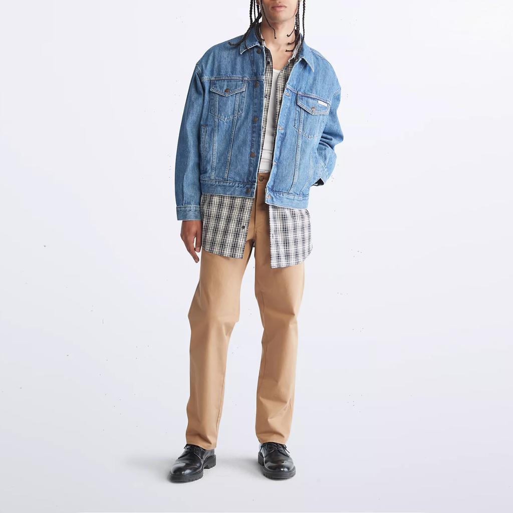 Calvin Klein Solid Color Lapel Single-Breasted Denim Jacket Men Jackets Blue CK-40KM785