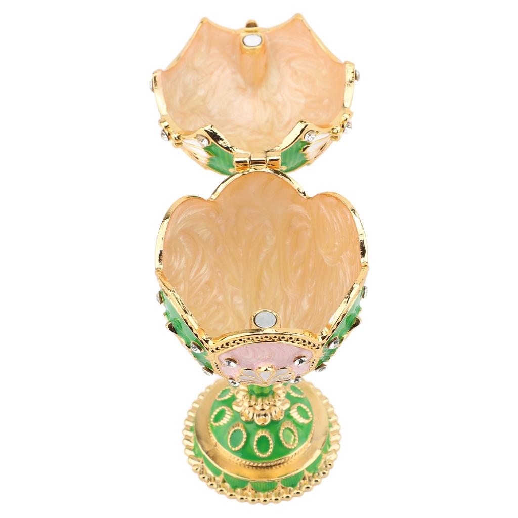 Easter Egg Shaped Trinket Box Hand Painted Decorative Rhinestones Alloy Hinged Enameled Jewelry Box for Rings Necklaces