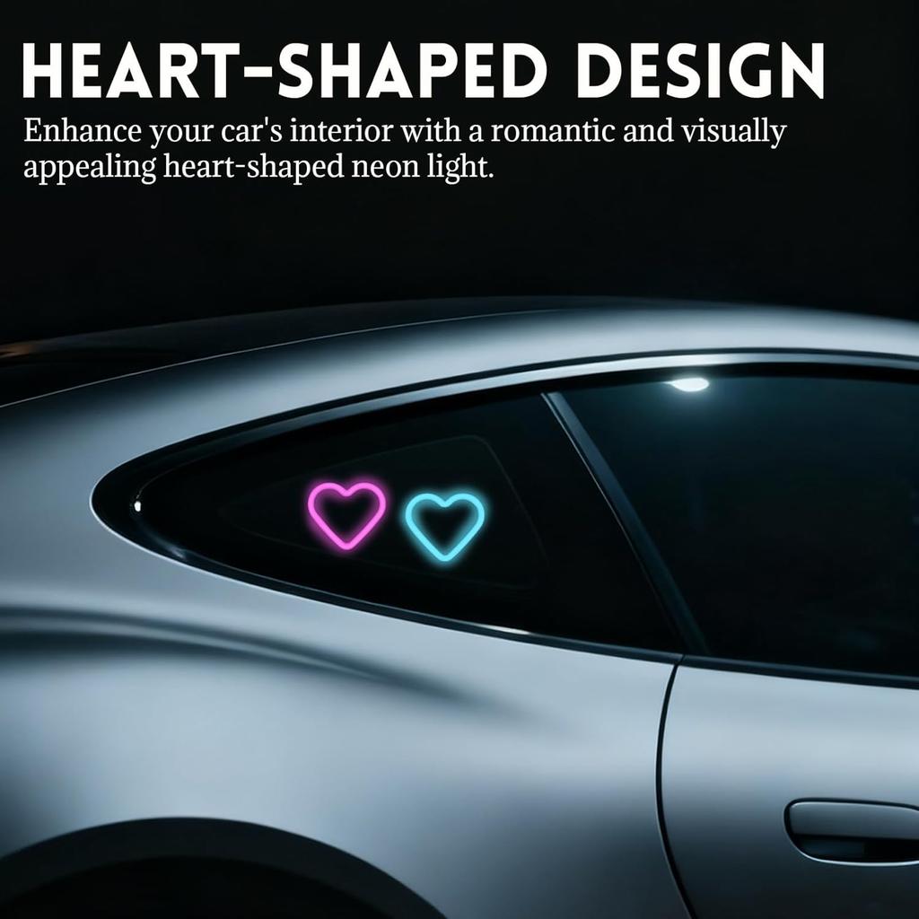 Romantic Heart-Shaped Car LED Ambient Light - Solar & Type-C Powered, 5 Lighting Modes, Universal Fit, for Women (Pink)