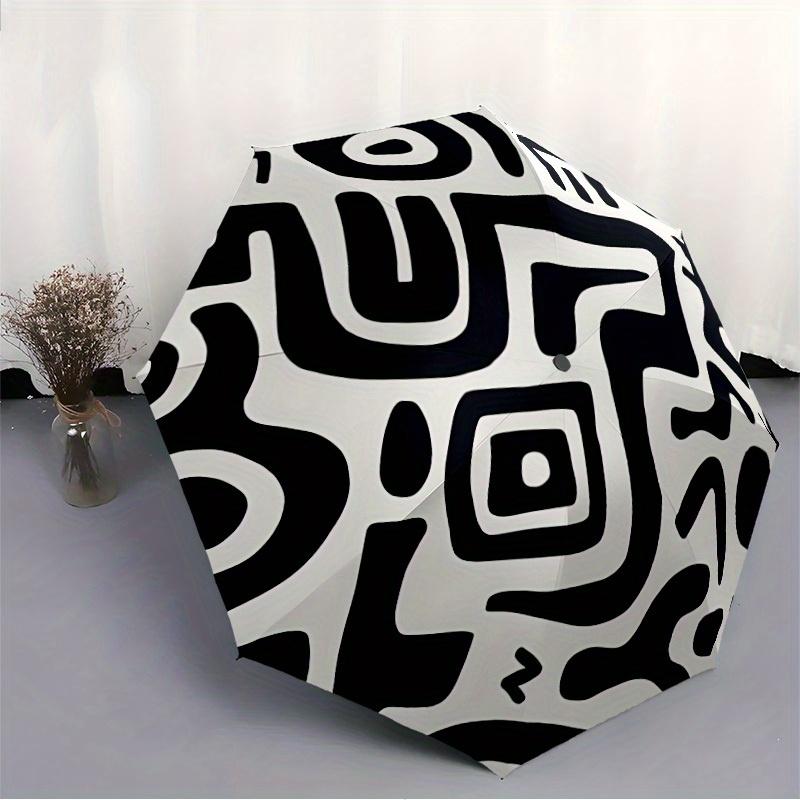1pc Abstract Pattern Automatic Folding Umbrella - Portable Foldable Design with 8 Ribs, Durable Plastic & Iron Frame, Casual Outdoor Accesso