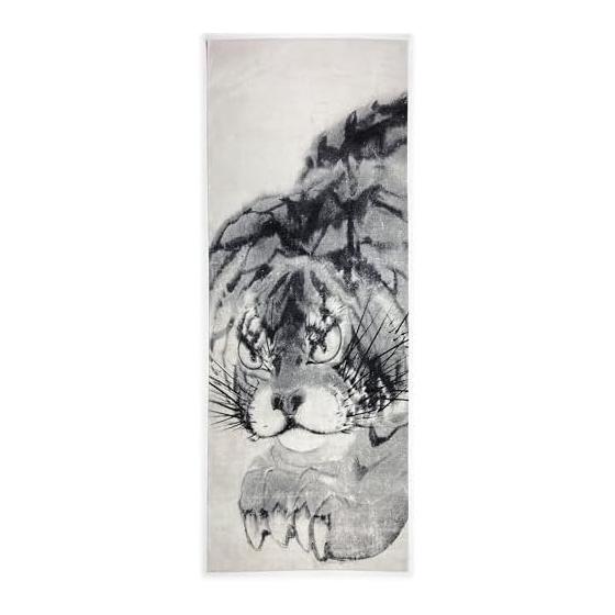 Ukiyo-e Tenugui Towel - Nagasawa Rosetsu Tiger on Kinzan Muryoji Temple Screen - Vertical Pattern, 100% Cotton, Made in Japan, Tokka Fabric