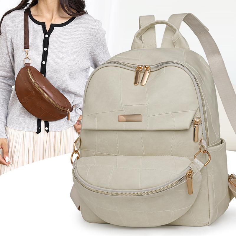 Women's Large Capacity PU Multifunctional Backpack  Vintage School Bag for Ladies  Casual Travel Bags  New Fashion