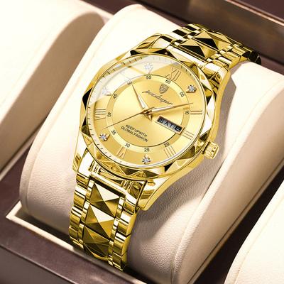 Orologio da Polso da Uomo di Alta Qualità in Acciaio Inossidabile Dorato Montre Impermeabile Luminoso Lusso Marca al Polso Orologio al Quarzo per Uomo