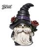 Gnome Table Centerpiece Halloween Skeleton Figurine Gothic Witch Hat Dwarf Statue Holiday Party Ornament Holding Rose Sculpture for Decoration