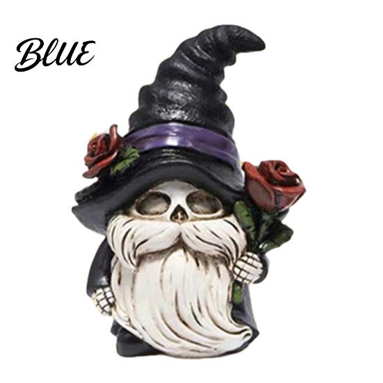 Gnome Table Centerpiece Halloween Skeleton Figurine Gothic Witch Hat Dwarf Statue Holiday Party Ornament Holding Rose Sculpture for Decoration