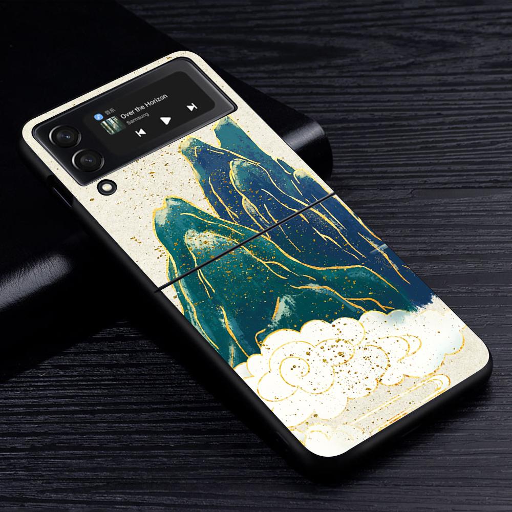 Ginkgo Biloba L. Flower Luxury Gold Foil Art Case for Samsung Galaxy Z Flip3 5G Flip4 Black Hard Phone Cover Flip 3 Shell Zflip3