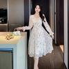 French Gentle Chiffon Dress Female Summer Year Super Fairy Waist Reducing Age First Love Long Sleeve Floral Skirt