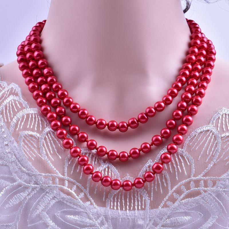 Glass Imitation Pearl Necklace Women's Simple Knotted Multi-layer Long Sweater Chain