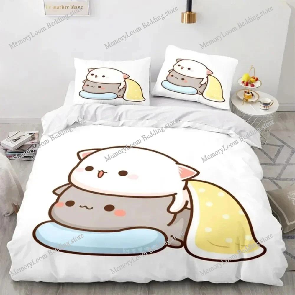 Lovely Peach Cat Cute Bedding Set Cartoon Anime Adult Kid Bedroom Soft Duvet Cover 3D Print Vibrant Kawaii Anime Cozy Set