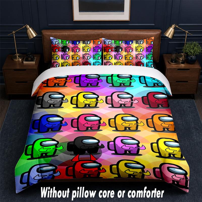 Among Us Design Bed Bedding Set 1 Duvet Cover + 2 Pillowcases Soft Breathable Household Bed Linens