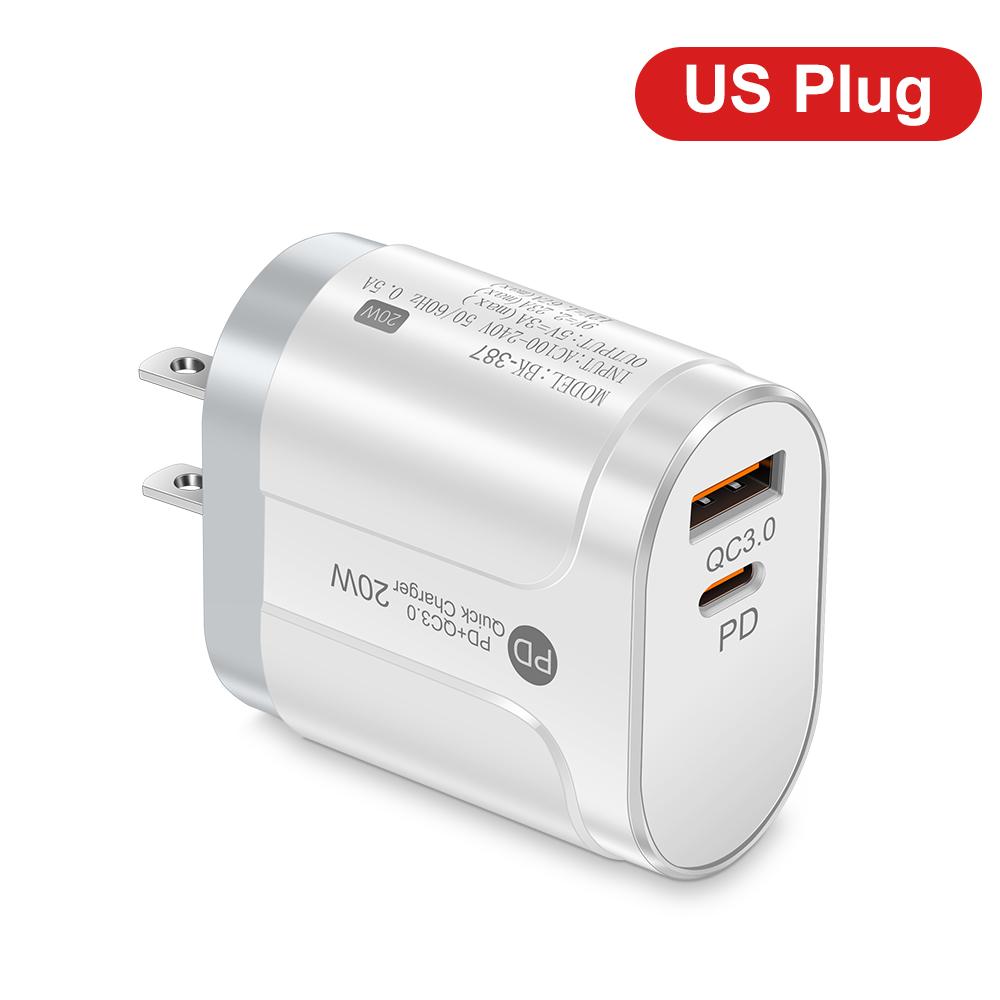 

20 Вт USB Быстрая Зарядка PD Тип C Быстрая Зарядка Зарядное Устройство для Телефона EU/US Вилка Адаптер Для iPhone Xiaomi Samsung USB C Сетевое Зарядное Устройство US Plug White
