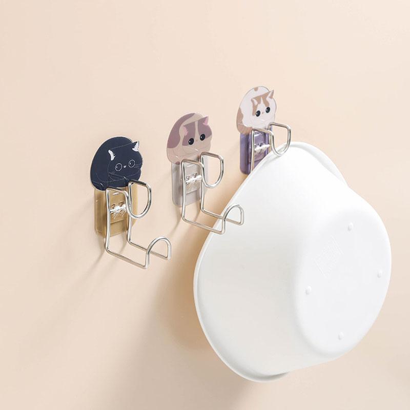 Cute Animals Washbasin Hanger Rack Bathroom Basin Stainless Steel Holders Kitchen Sponge Dishcloth Seamless Self-Adhesive Hooks
