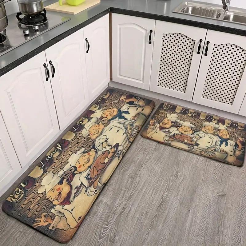 Tappeto da Cucina Retro Astratto Cartone Animato Stile Americano Assorbente Olio-Resistente Sporco-Resistente Tappetino Decorazione Casa