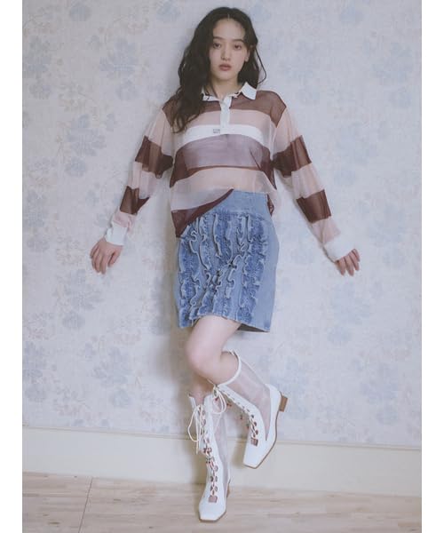 Furfur Rugby Border Mesh Pullover RWNT251137 Pink Women's