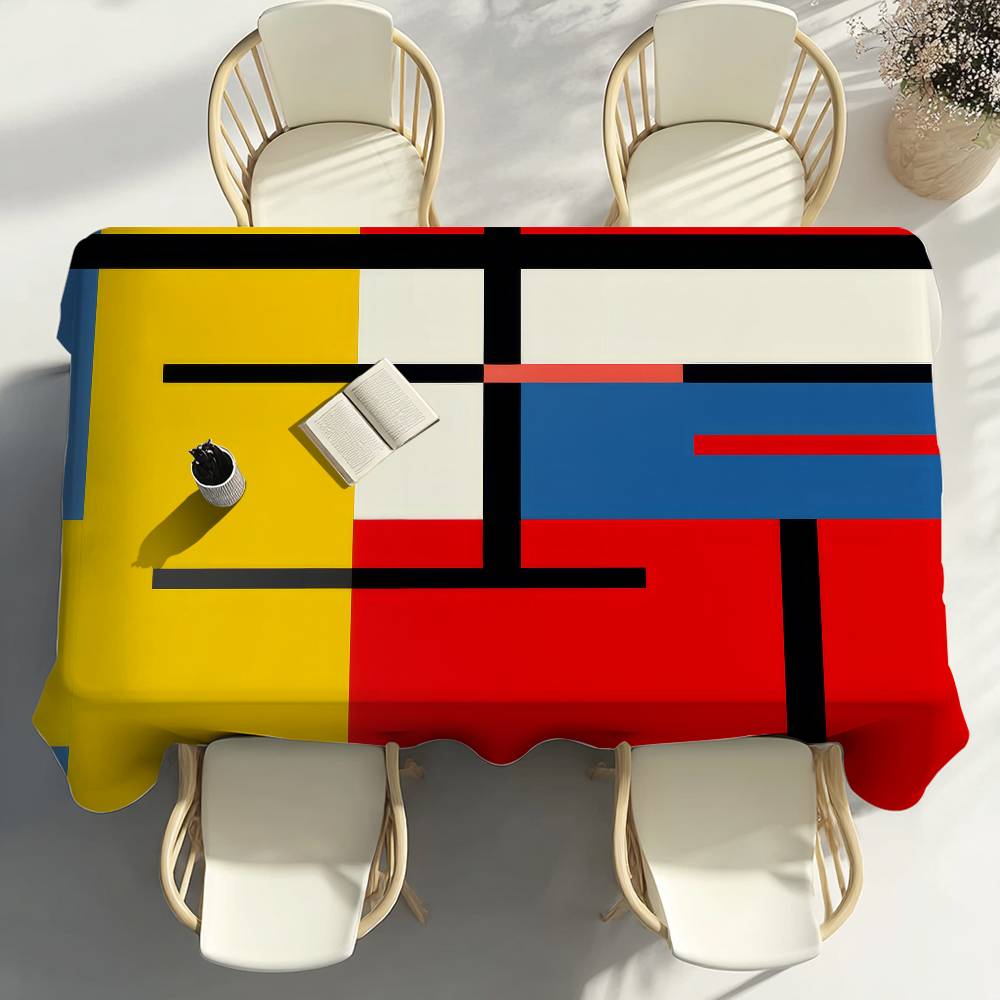 Abstract Geometrisch Mondriaan Print Tafelkleed Feestdecoratie Eetkamer Huis Keuken Terrassen Waterdicht Vlekbestendig Tafelkleed 120x140cm