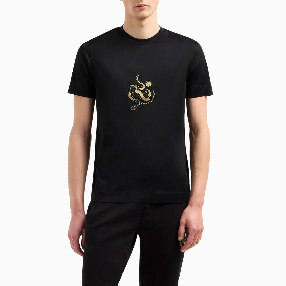 Emporio Armani SS25 Snake Year Limited Edition Snake Embroidery Fitted Short Sleeve Round Neck T-Shirt Men tops Black EM001702-AF10017-UC001