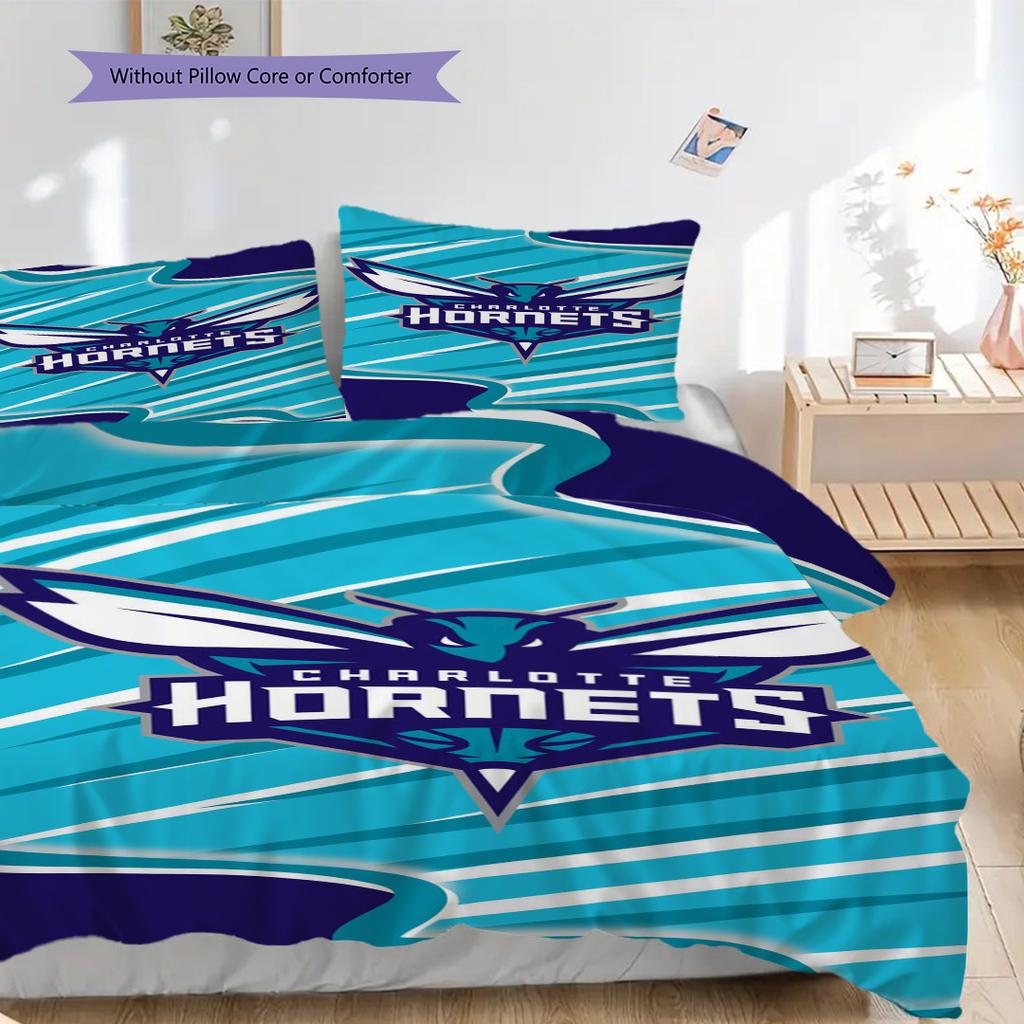 Charlotte Hornets Dynamic Blue Energy Three-piece set(1 * duvet cover + 2 * pillowcase, without core)Soft and comfortable Bedding set