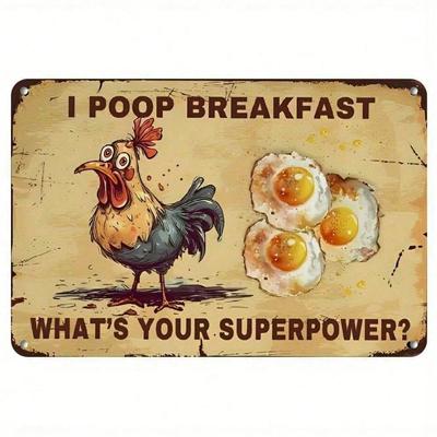 Vintage Rooster Metal Sign Funny Farmhouse Kitchen Wall Decor Retro Rustic Chicken Eggs I Poop Breakfast Home Bar Man Cave Bar A