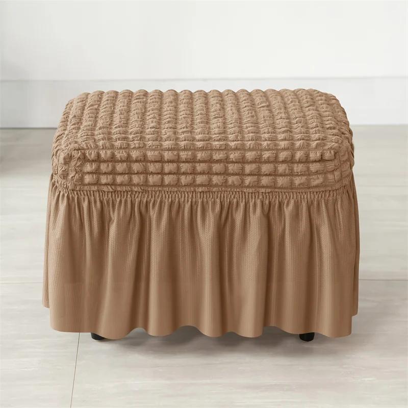 Funda con Falda de Seersucker para Taburete Reposapiés Elástica Spandex Cubre Otomana Color Sólido Antideslizante Lavable Fundas para Reposapiés para Sala de Estar