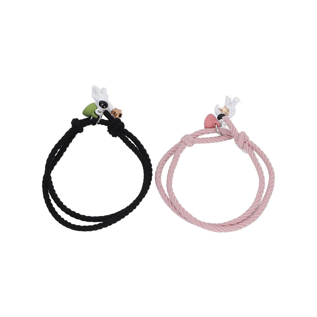 Pulseira Magnética Astronauta 1 Par Pulseira Combinando para Casal Cordão de Cabelo Pingente Magnético Joias Presentes para AmantesPreto e