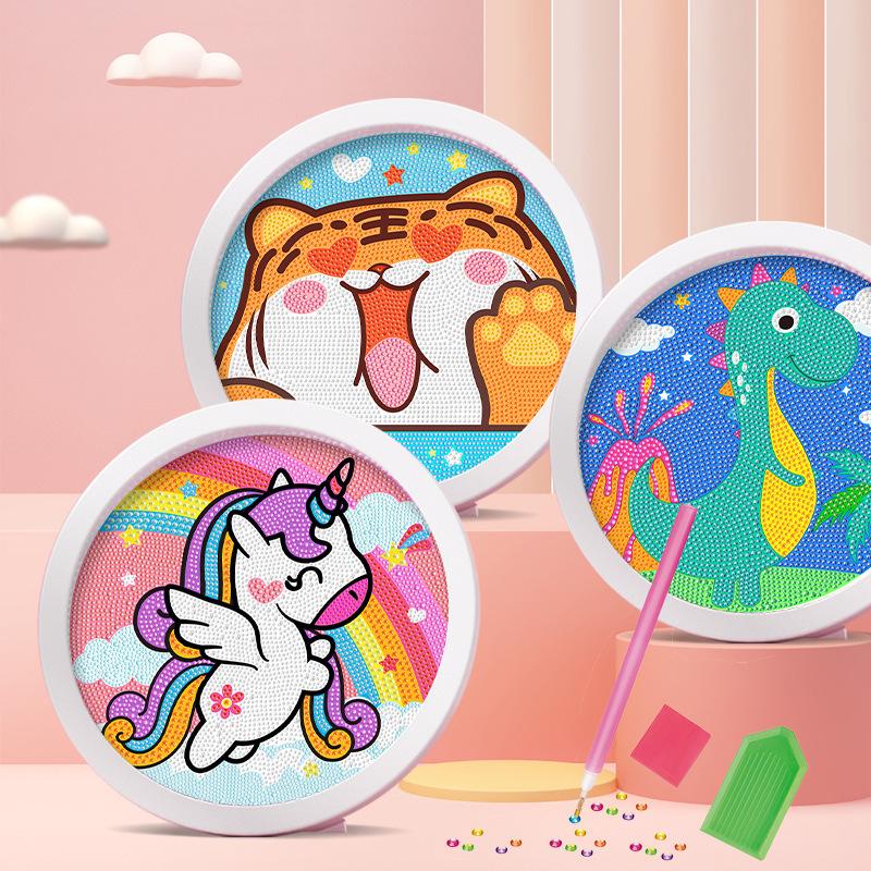Round Frame Unicorn Diamond Painting Kit: Creative DIY Children's Handmade Sticker Art with Frame