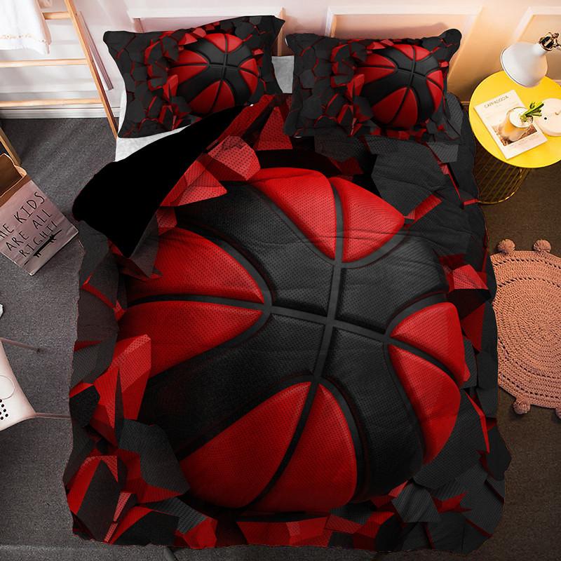 Sports Balls Duvet Cover 3D Basketball In A Hole Bedding Set Twin For Boys Teens Room Microfiber Cool Basketball Comforter Cover