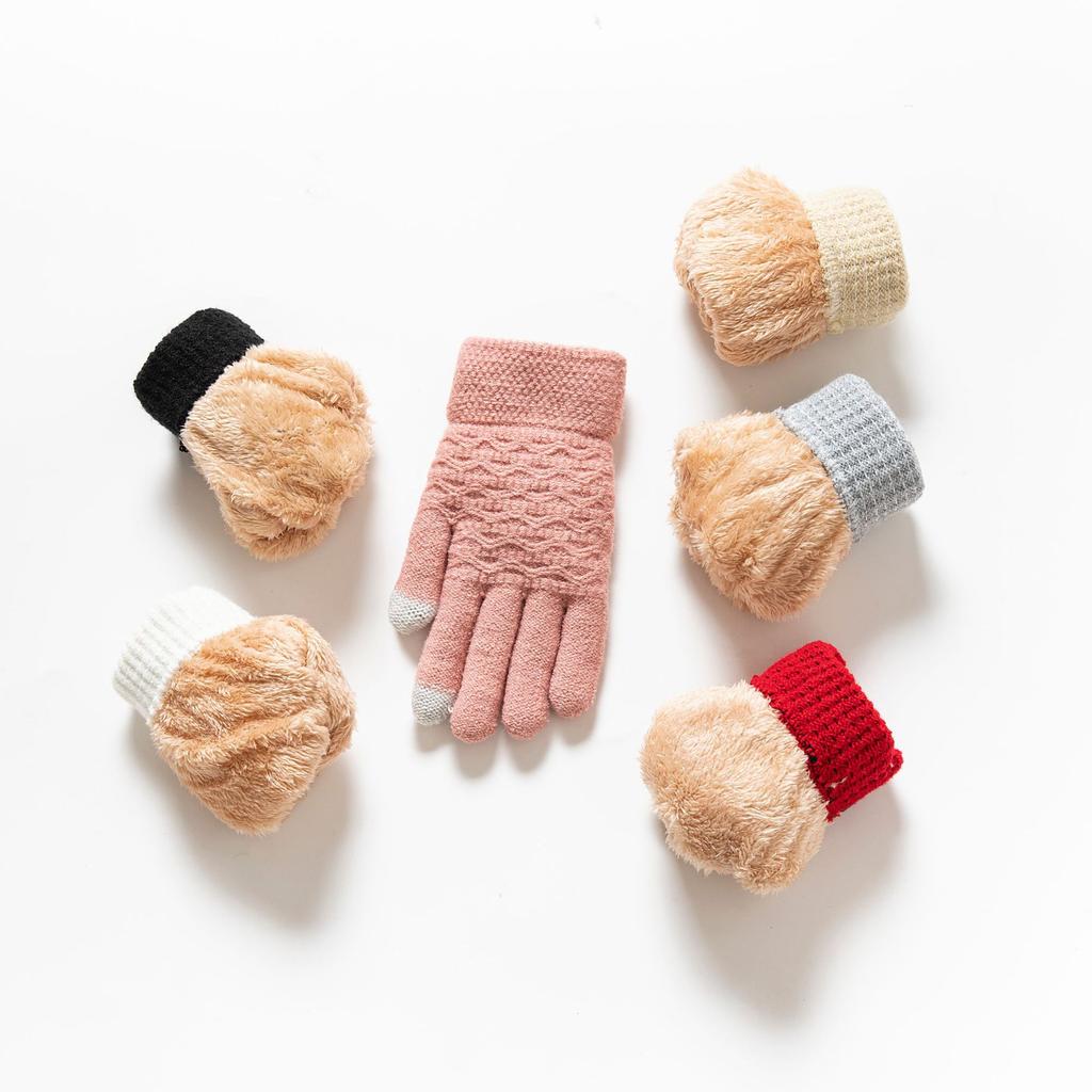 Cross Layer Gloves with Thick Velvet and Jacquard Knitting for Warmth Winter Cycling and Skiing Gloves