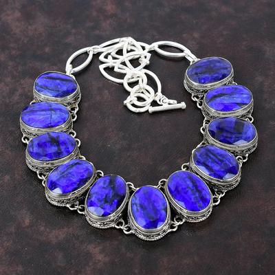 Facettierte blaue Saphir-Edelstein-Halskette, handgefertigte Vintage-Halskette aus 925er Sterlingsilber, verstellbare Halskette, Geschenk zur Verlobung
