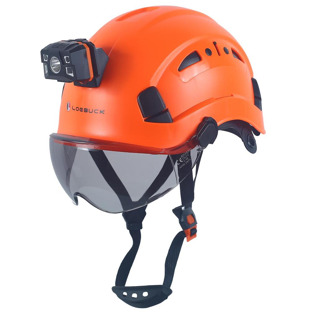 LOEBUCK Safety Helmet with Goggles & LED Headlight, Industrial Hard Hat for Construction Work 53-64cm