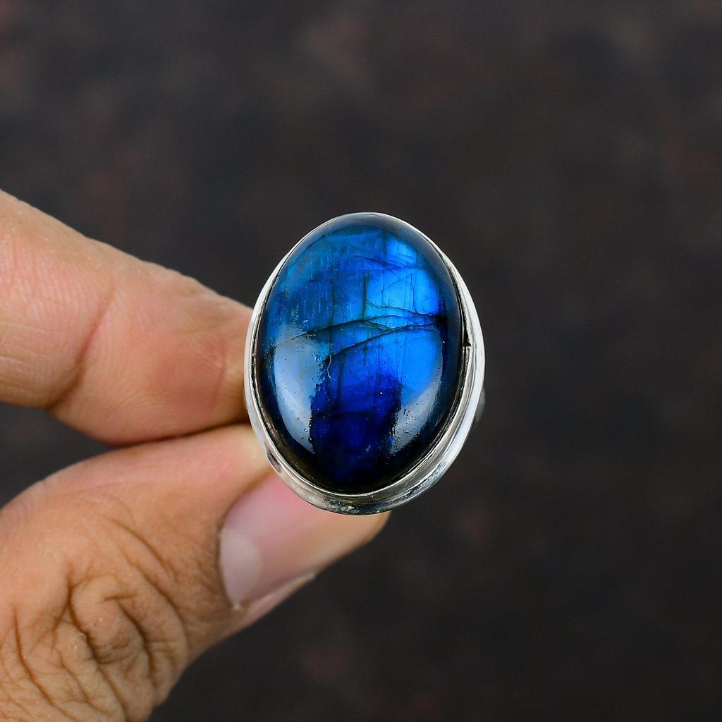Blue Fire Labradorite Ring Gemstone Handmade Jewelry 925 Sterling Silver Ring Adjustable Ring Latest Design Ring Gift For Him Silver Jewelry