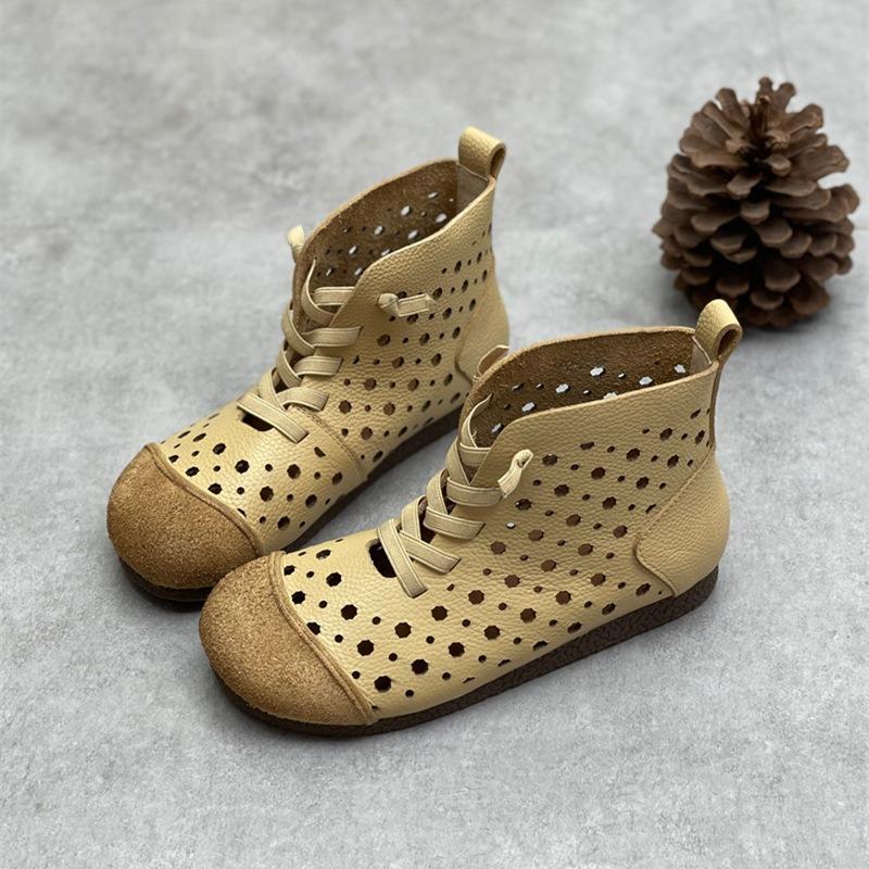 Handgemachte Leder Damenschuhe Rindsleder Runde Zehen weiche Sohle Sandalen Stiefel