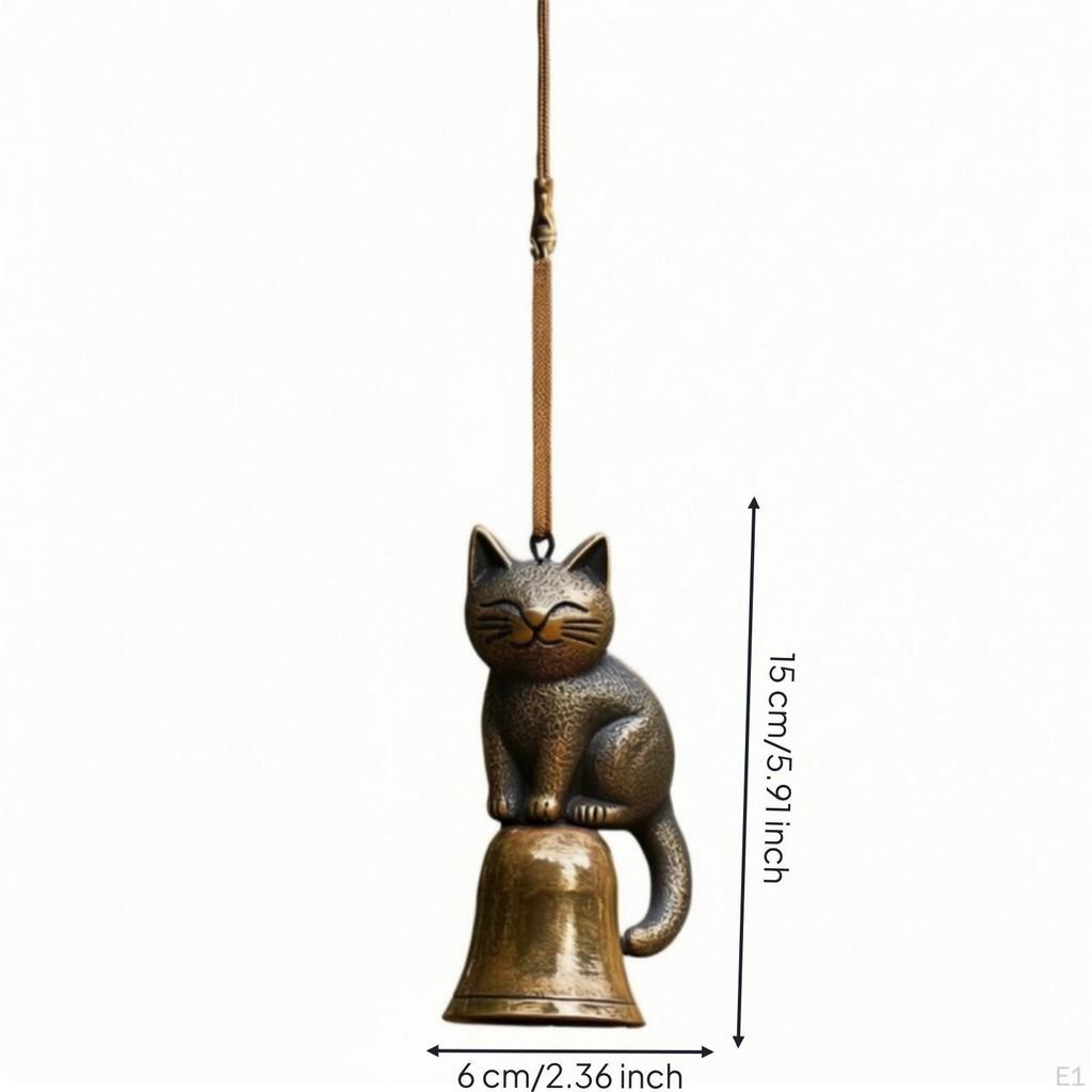 Cat Wind Chime with Bell Metal Feline Hanging Windchime for Gardeners, Patio, Garden,