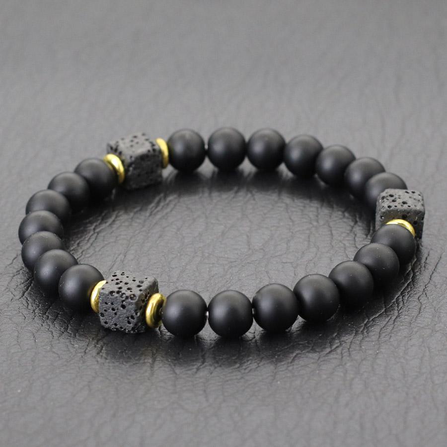 Fashion Natural Stone Bracelet For Men 8mm Volcanic Rock Obsidian Strand Braclet Meditation Healing Braslet Rosary Beads Pulsera