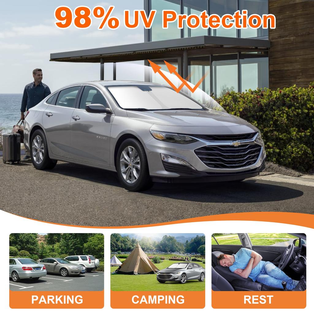 Car Window Sun Shade Front Windshield Custom For Chevy Malibu 2016-2024 Sunshade Cover Window Sun Visor Foldable Blocks UV Rays