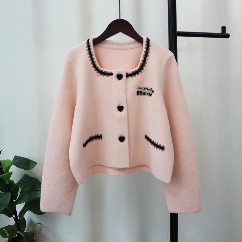 

Трикотажный двусторонний кардиган тяжелой промышленности, новый темпераментный свитер высокого класса на осень и зиму, женский one size fits all розовый