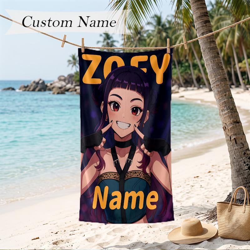 Zoey Custom Name Printed Beach Towel Personalized Soft Towel For Swimming Beach Travel