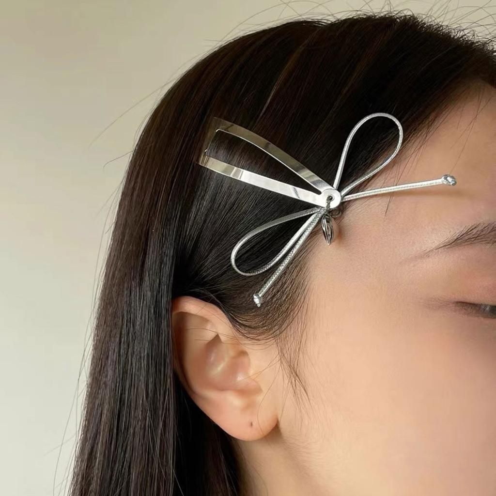 Bowknot Heart Pendant Hair Clip Metal Snap Barrette Colorful Hairpin for Women and Girls Fashionable Hair Accessory