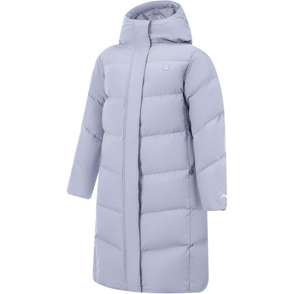 Li Ning Fitness Series Hooded Logo Stitching Long Down Jacket Women Outerwear AYMV408-3